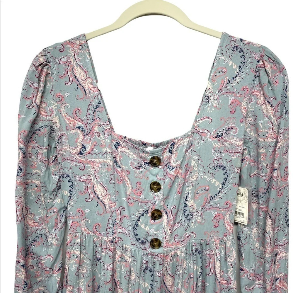 NWT Mudd Square Neck Babydoll Paisly dress pastel XS
